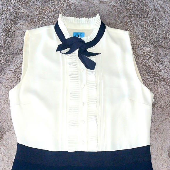 CeCe, NEW Condition, Navy Ruffle Color Block, Tie Neck - Picture 4 of 9